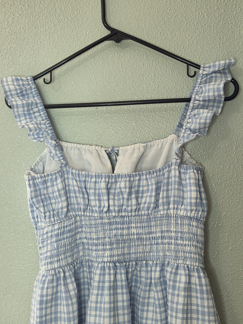 Wayf Light Blue And White Smocked Gingham Dress Size S - Picture 6 of 9